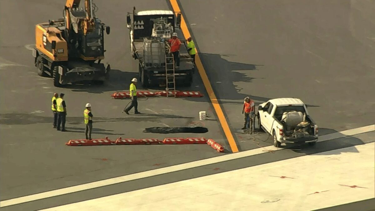 Repairs continue at LaGuardia Airport after a sinkhole was discovered and forced a runway to close on May 20