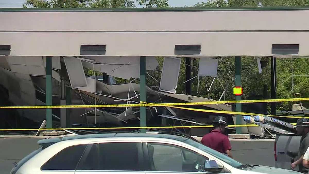 A bank drive-thru collapsed on multiple vehicles in Jackson County