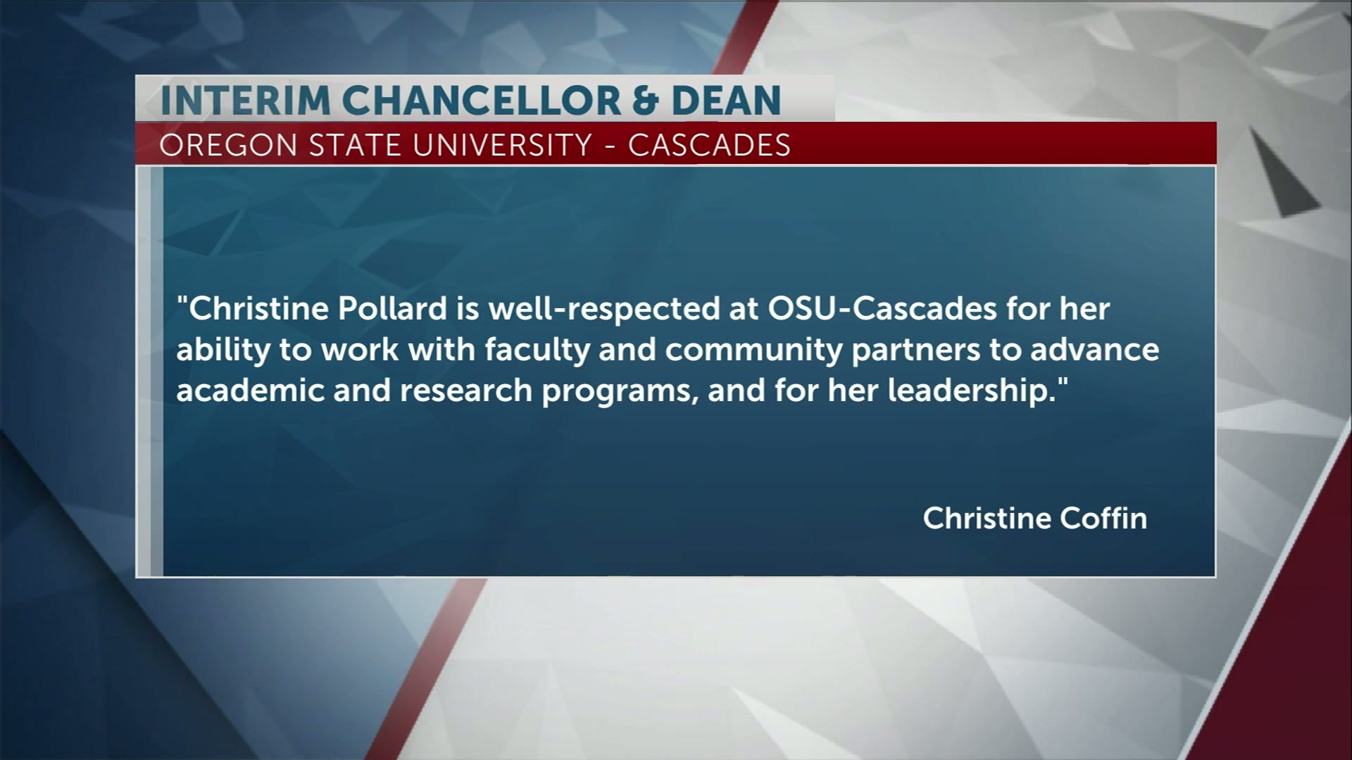 Dr. Christine Pollard takes helm as interim chancellor of OSU-Cascades