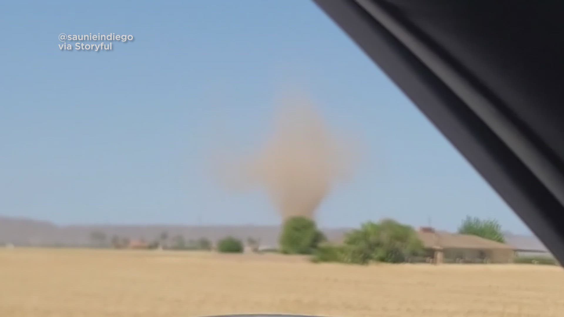 Dust devil tears through dirt field in Yuma