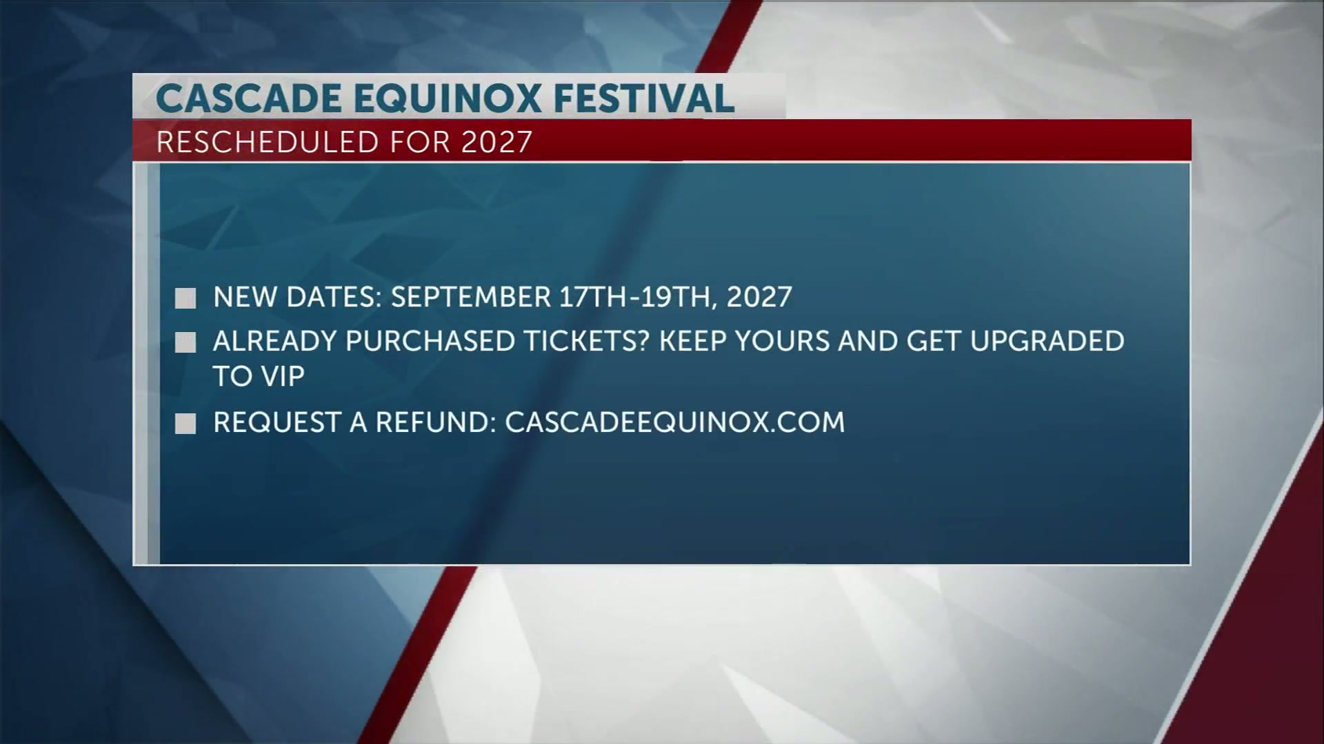 Cascade Equinox Festival reschedules for 2027