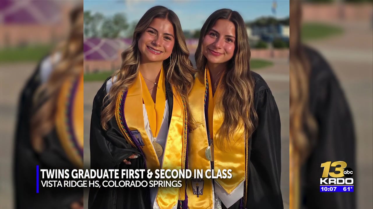 Identical twins graduate number 1 and 2 in Vista Ridge High School class