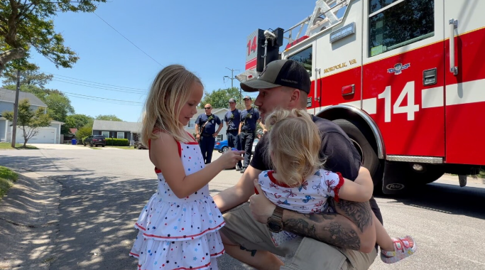 Damage Controlman 2nd Class Jeffery Zimmerman partnered with Norfolk Fire-Rescue Station 14 to create a special neighborhood homecoming for his children.