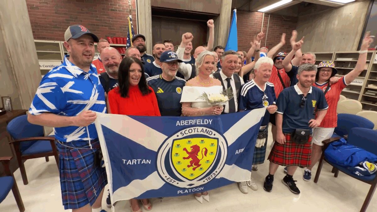 Alexander and Louise decided to get married in honor of Scotland making its first World Cup appearance in nearly three decades.