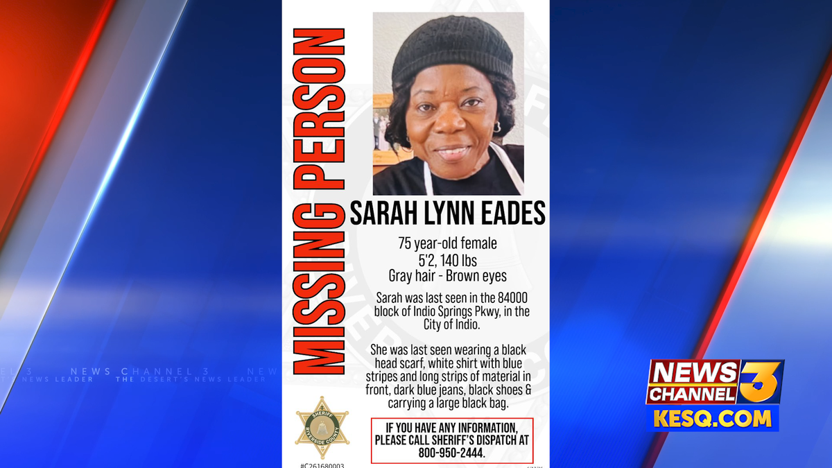 Riverside County Sheriff’s Department searching for missing 75-year-old Indio woman