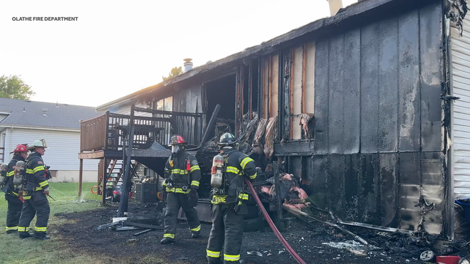 The Olathe Fire Department says that fireworks are to blame for a fire that displaced more than a dozen people Sunday evening.