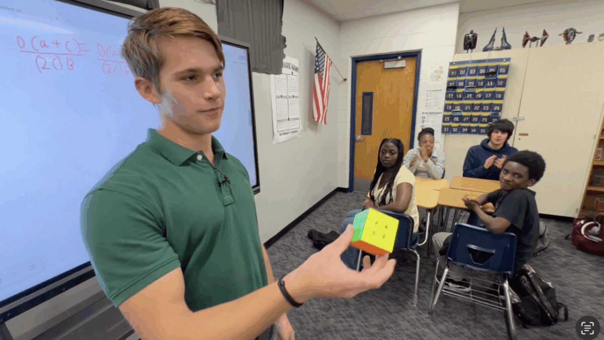 The Eaglecrest High School senior spent time at the Cherry Creek Innovations Campus working alongside teacher Amy Jaster before heading to Prairie Middle School to teach an 8th grade math class — using Rubik's cubes.