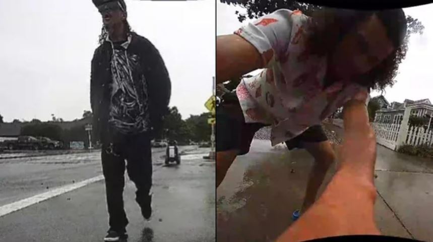 Surveillance footage of two people suspected of vandalizing sidewalk analyzing robots in the community of Hollister on May 28