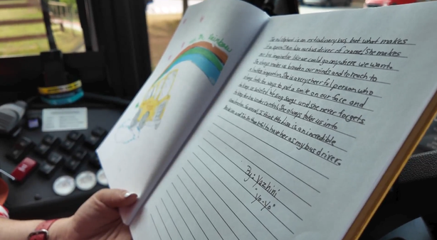 Every student who rides "Red Elephant Bus" got their own page in a special book.