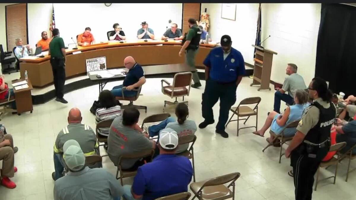 At least five police officers turned in their badges at the Basile Town Council meeting Monday night.