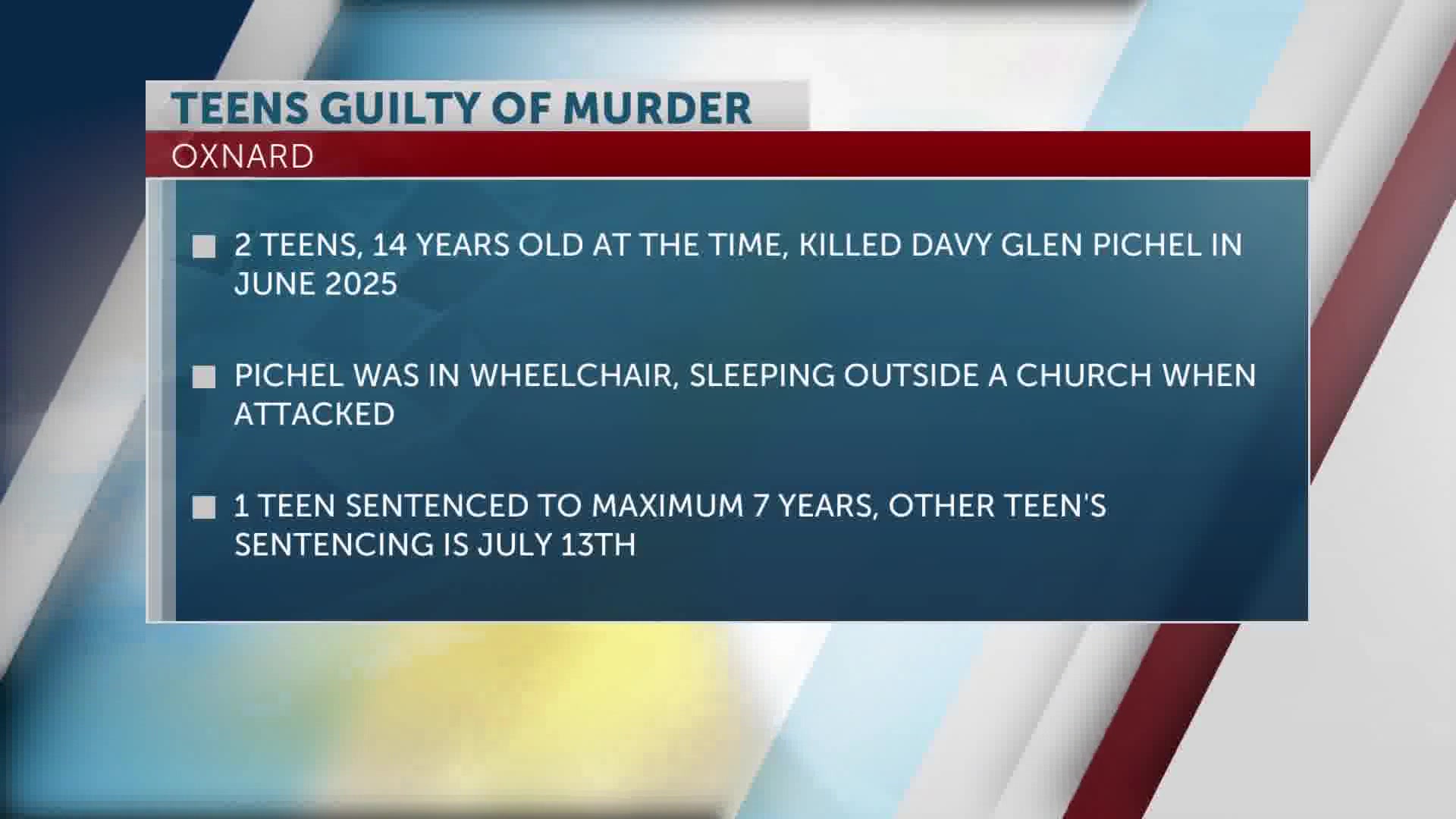 Teen found guilty of first degree murder after killing Davy Glen Pichel