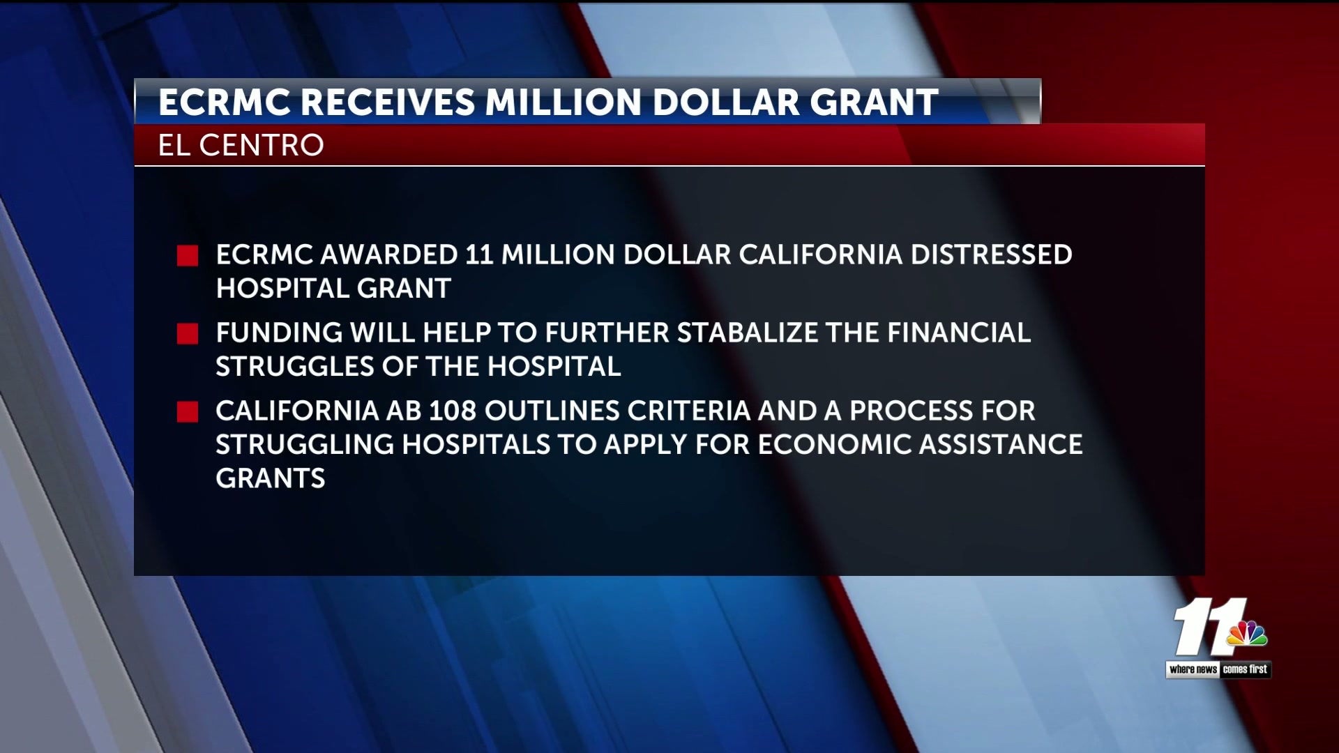 ECRMC receives $11 million California Distressed Hospital grant