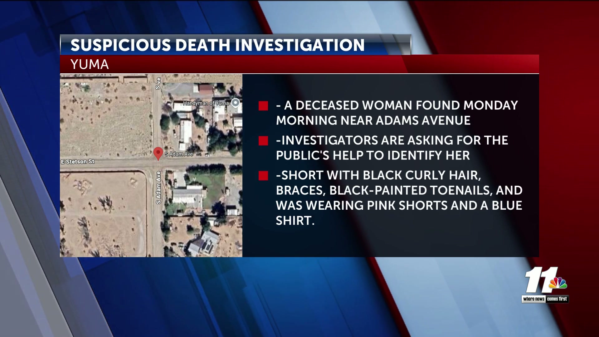 Woman found dead on Adam Avenue in Yuma