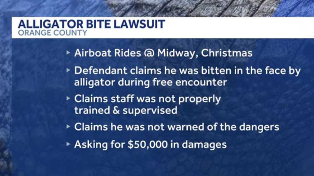A man who sued an Orange County airboat company last month claimed negligence led to him being bitten on the face by an alligator.