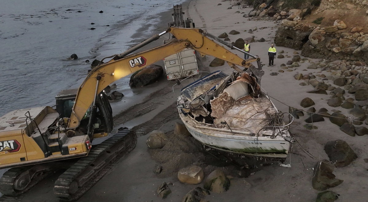 Abandoned Sailboat Cleared from the Montecito Coast Before Dawn Before it Breaks Up