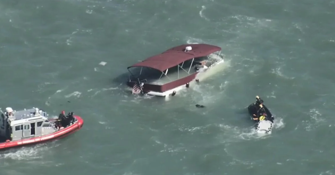 One person died and three were missing in the San Francisco Bay on Tuesday after a boat with 20 people on board sank near Alcatraz Island