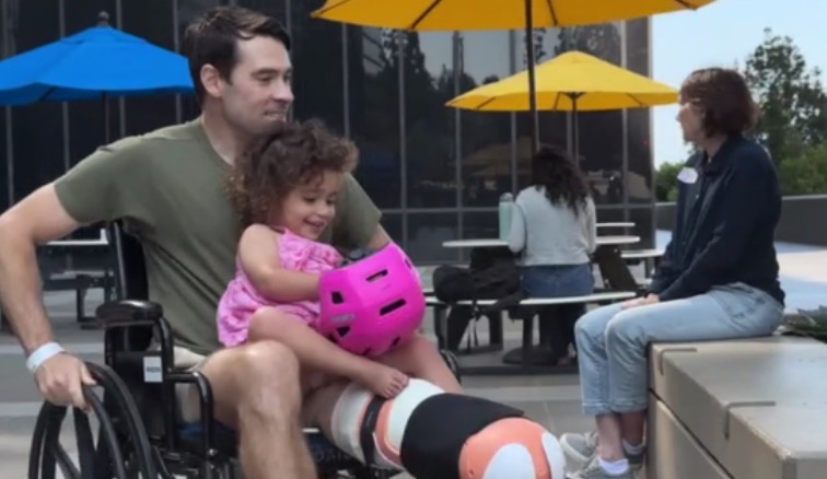 A Venice father whose quick thinking saved his 2-year-old daughter's life when a truck crashed into their car nearly two weeks ago is on the long road to recovery after doctors amputated part of his leg.   Despite it all