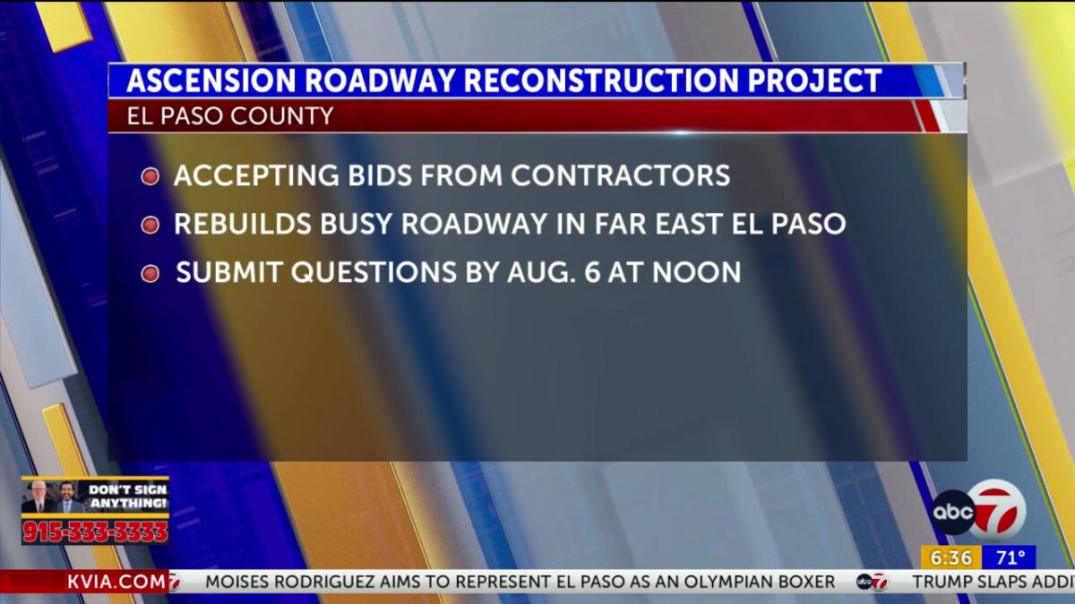 El Paso County to accept bids for Ascencion Roadway Reconstruction Project