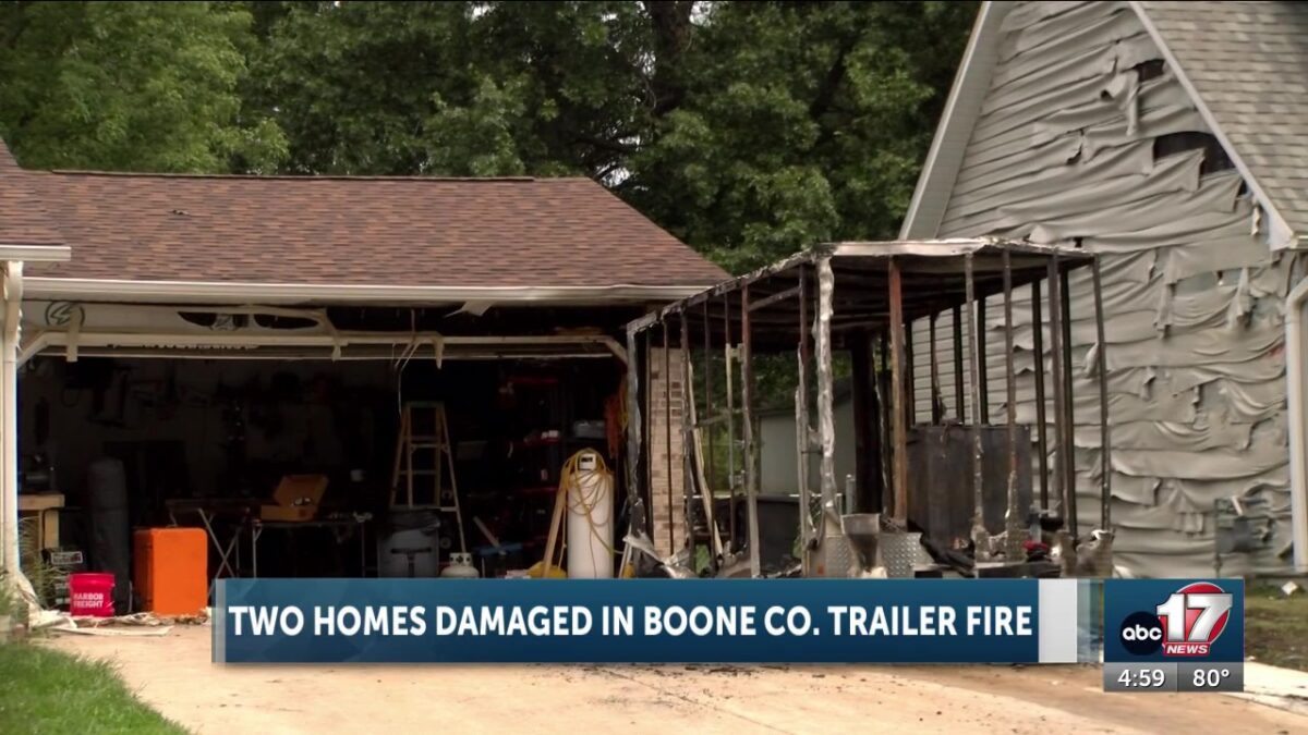 Trailer fire threatens two homes east of Columbia