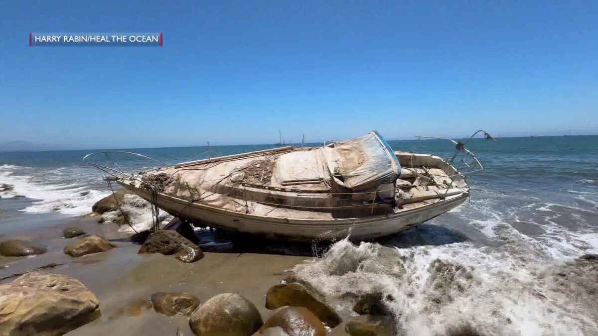 Abandoned Sailboat Cleared from the Montecito Coast Before Dawn Before it Breaks Up