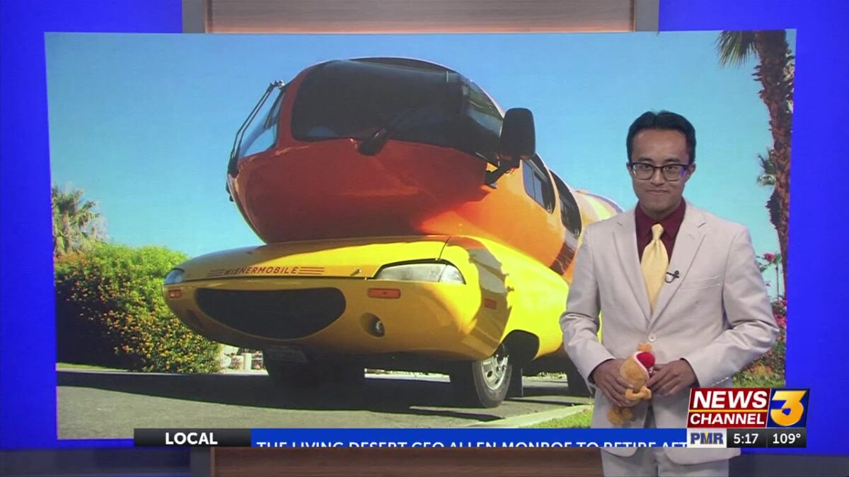 The Wienermobile arrives in the desert with a local resident behind the wheel