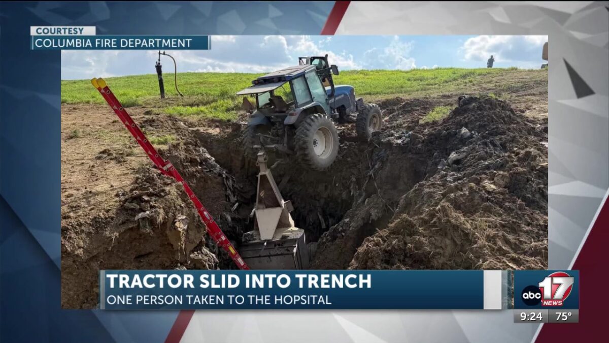 Patient rescued after tractor slides into trench at Columbia landfill