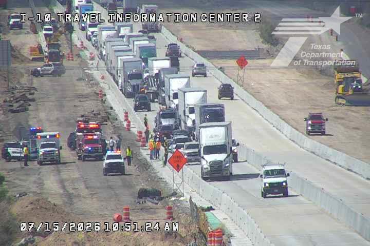 I-10 West at Travel Information Center partially closed due to crash