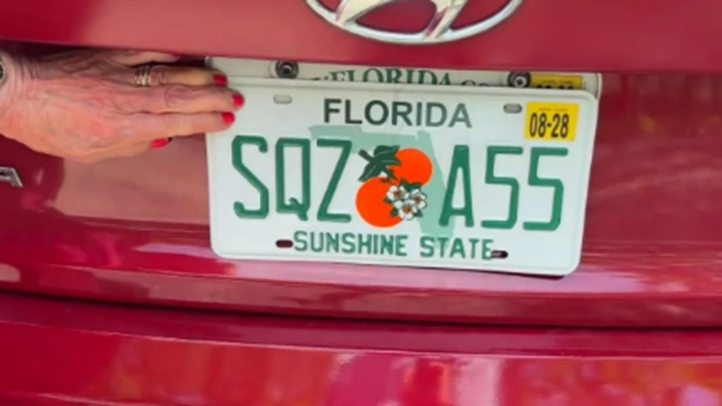 Nancy Dello's new license plate SQZ-A55 has become a topic of conversation with most of her family and friends encouraging her to keep it.