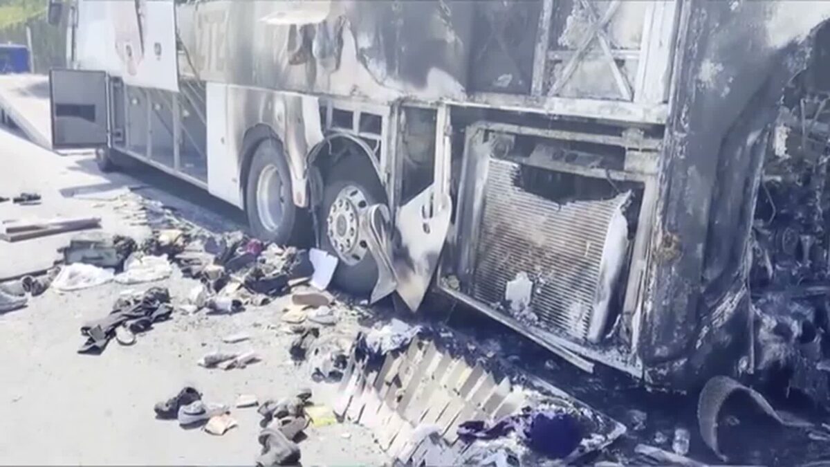 The California Highway Patrol said they received a call around 5:38 a.m. about a bus on fire. The bus driver had pulled over to the right shoulder after he saw the check engine light was on.