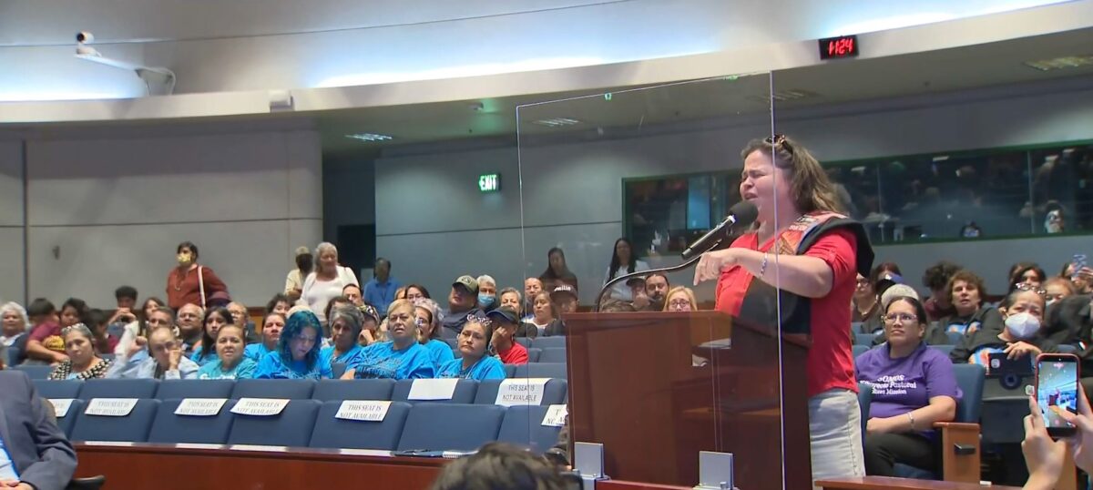 Boyle Heights residents converged on the Southern California Air Quality Management District hearing in Diamond Bar on Wednesday to voice their continued concerns over the putrid smell coming from the burnt-out Lineage warehouse.