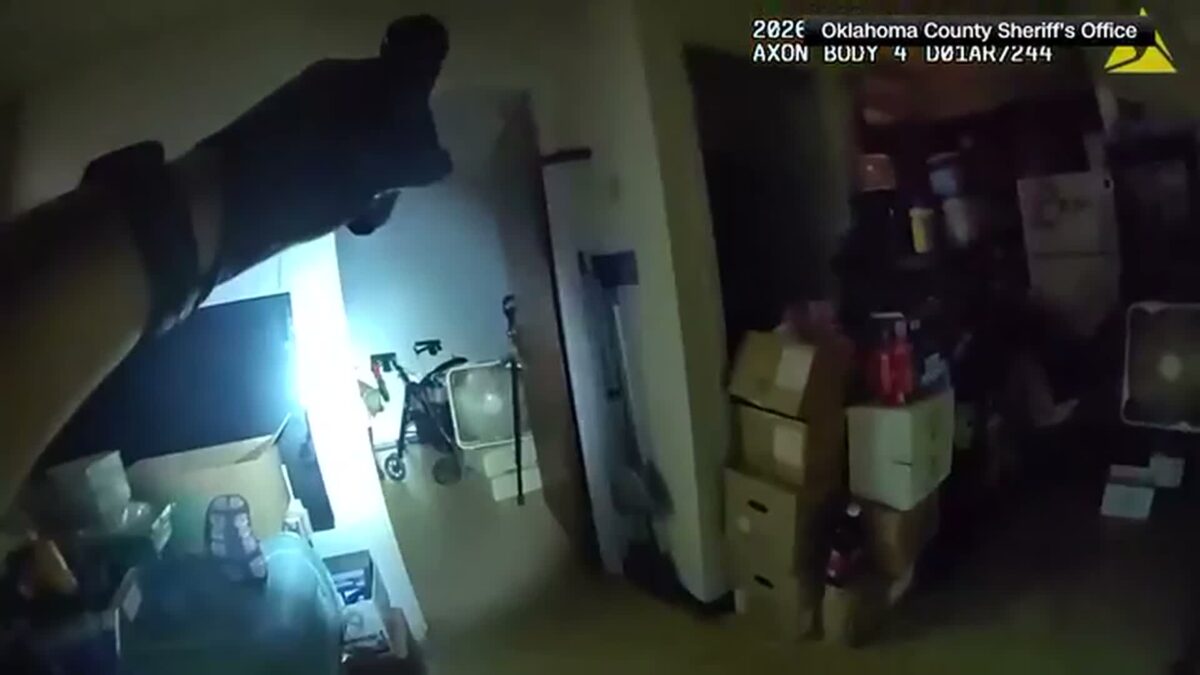 Police body camera video shows the moment a man used a makeshift flamethrower while being served an eviction order earlier this month in Oklahoma City