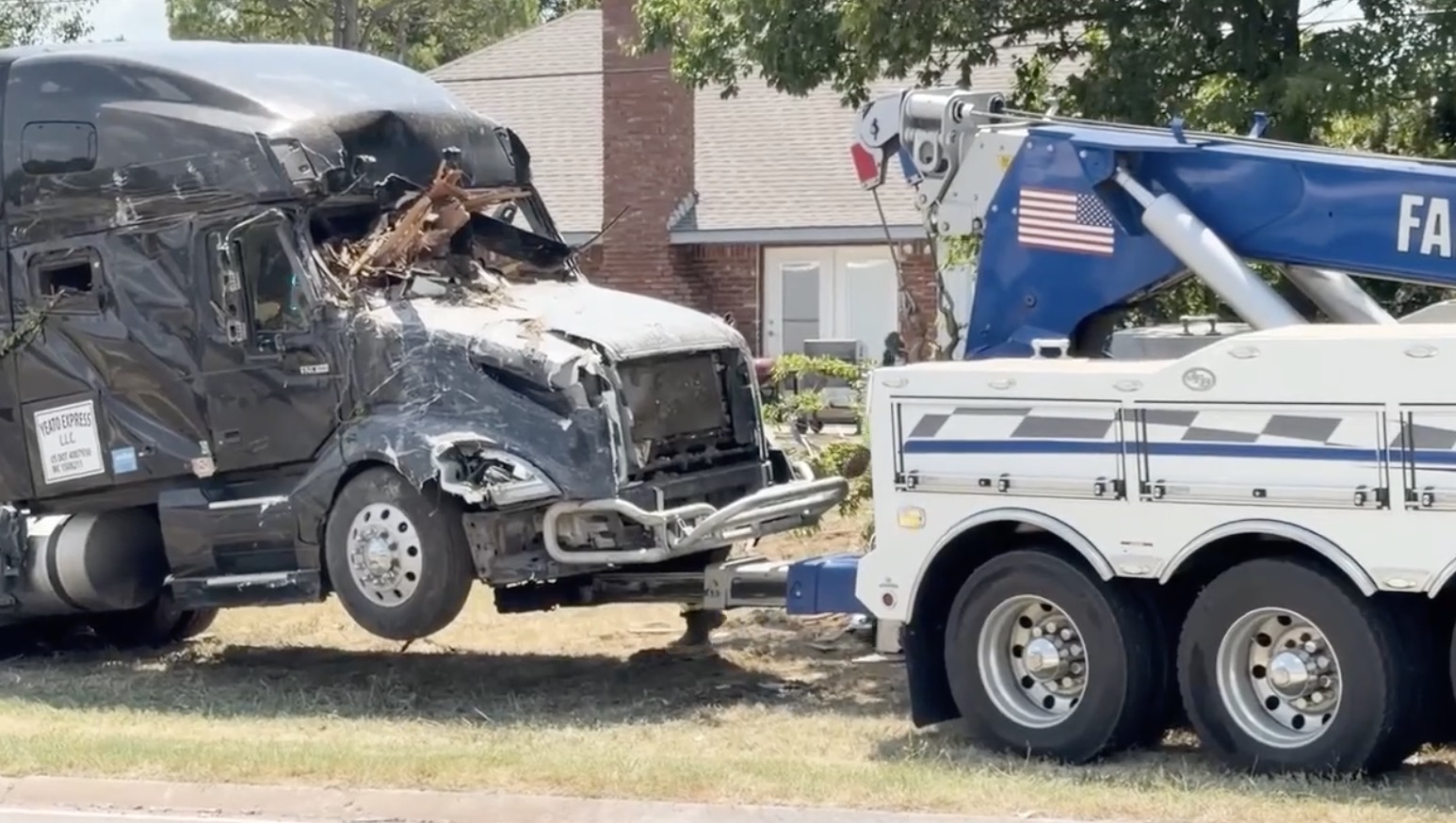 The Oklahoma City Fire Department said two adults and a child were inside the house at the time of the crash but were unharmed.