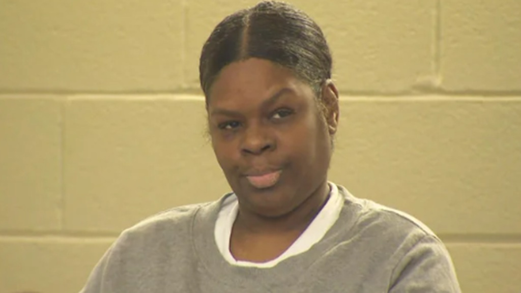 Latarsha Sanders is pictured at her sentencing in Brockton