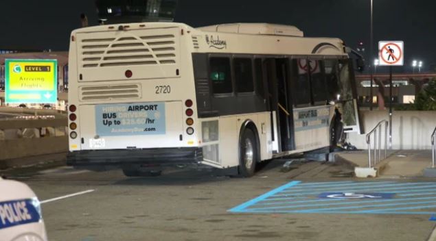 Video from the scene shows the bus appears to have hit a concrete wall as it was trying to exit the terminal. The windshield and passenger door were mangled