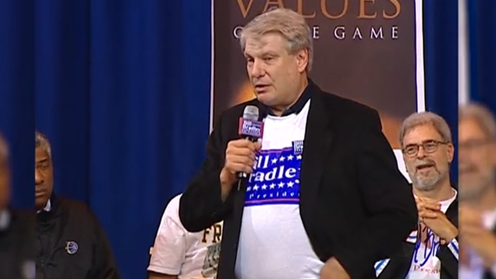 FILE - Don Nelson is pictured at a campaign event for former NBA player Bill Bradley at Fremont High School in Oakland