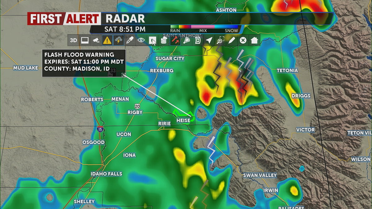Thunderstorms trigger flash flood warning for Heise and burn scar area