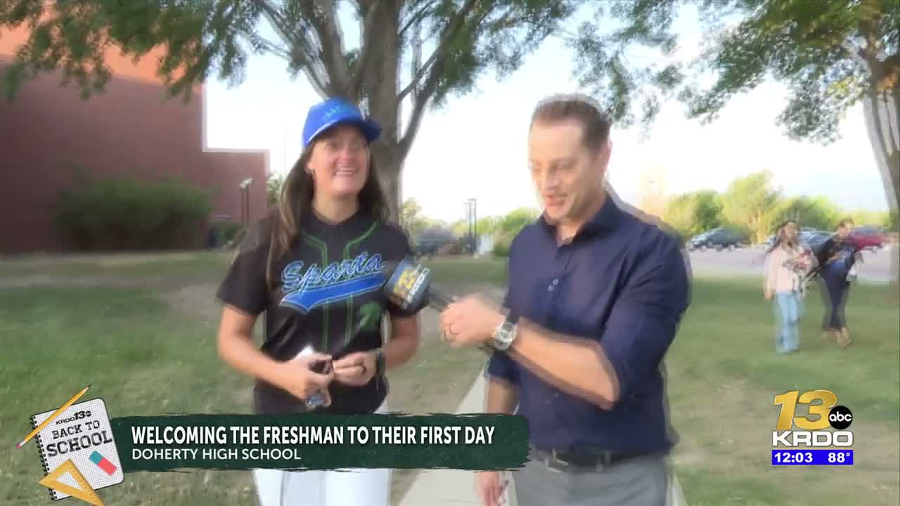 KRDO13’s Josh Helmuth greets freshmen on first-day bus ride; D11 tradition carries on