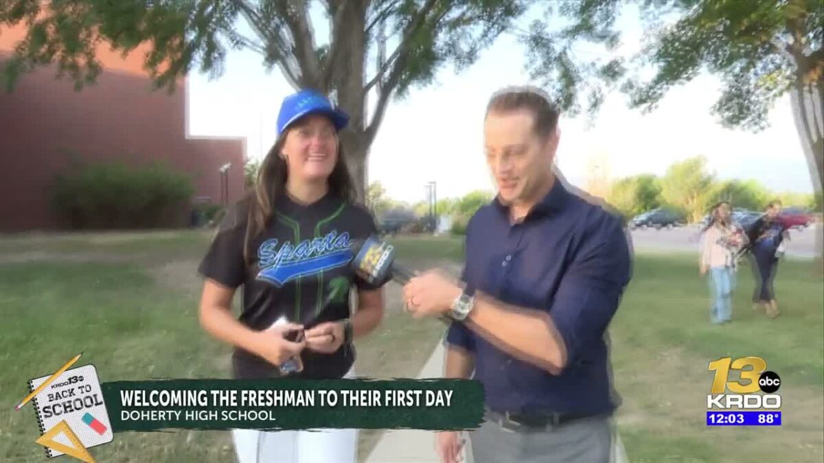 KRDO13’s Josh Helmuth greets freshmen on first-day bus ride; D11 tradition carries on