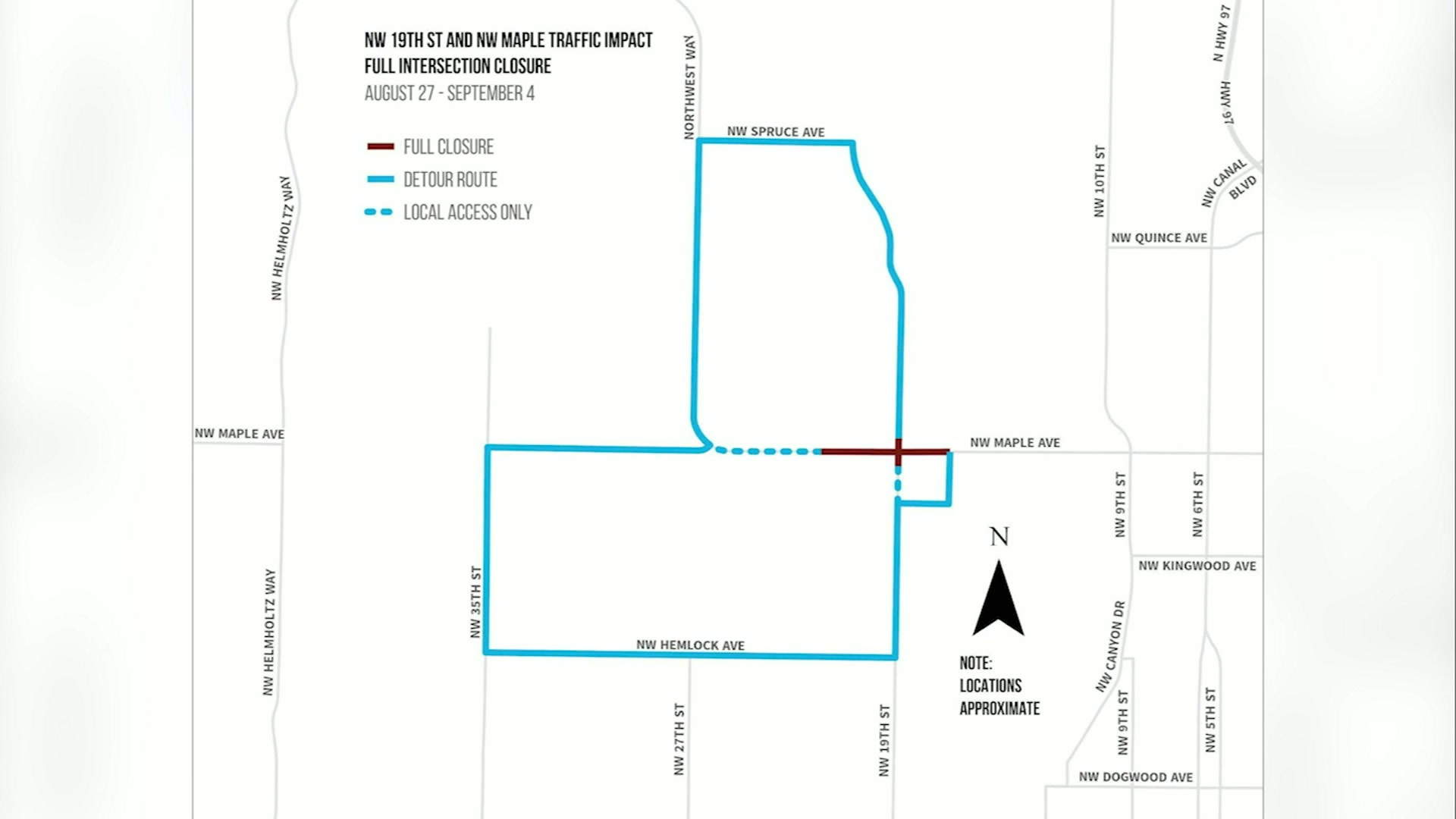 Redmond intersection closure scheduled from Aug. 27 to Sept. 4
