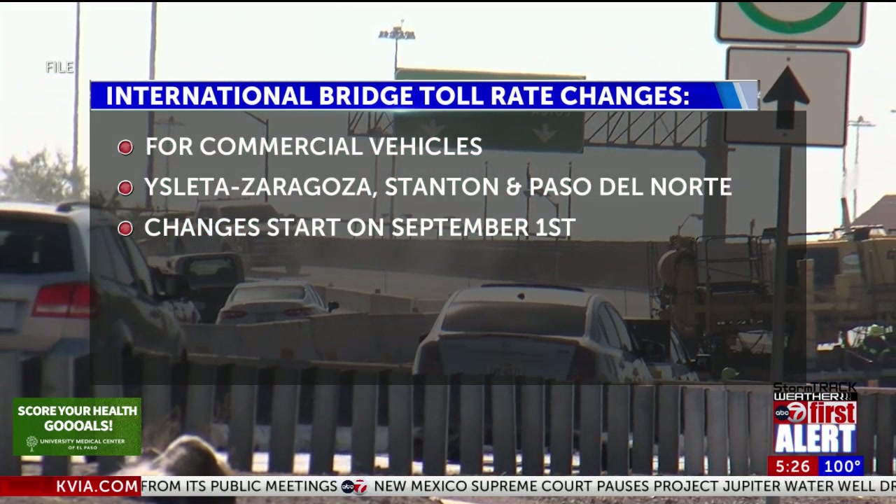 International bridge toll rates to change Sept. 1