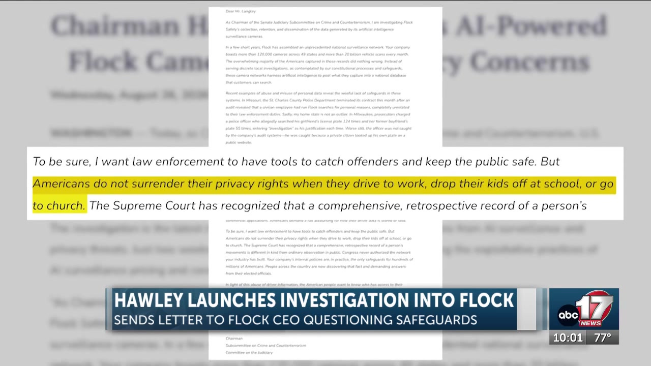 Hawley launches investigation into Flock over privacy