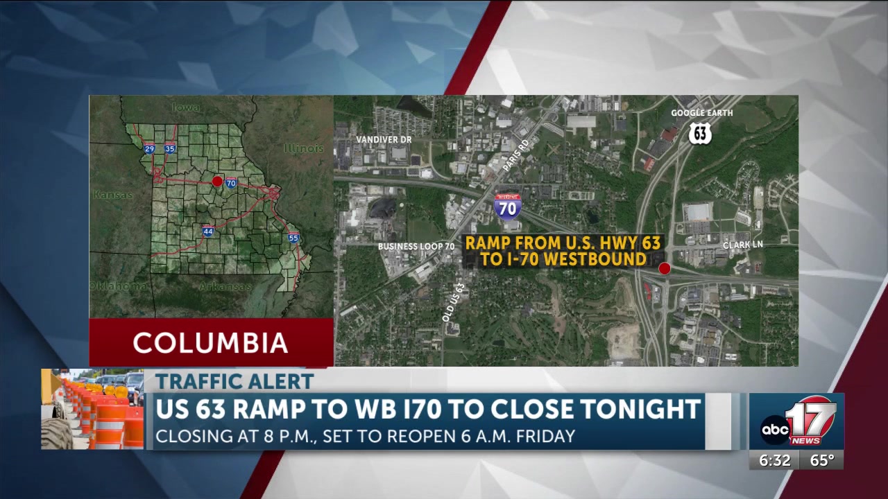 Highway 63 ramp to westbound I-70 in Columbia to close for barrier installation