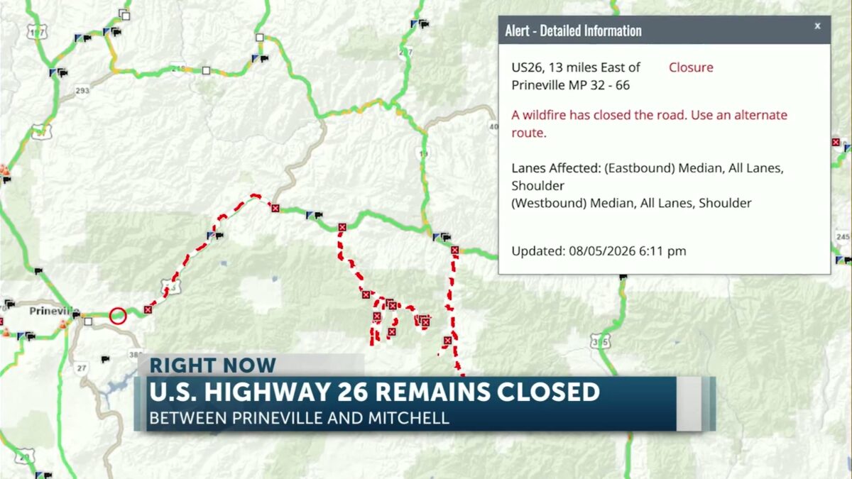 Highway 26 between Prineville and Mitchell remains closed