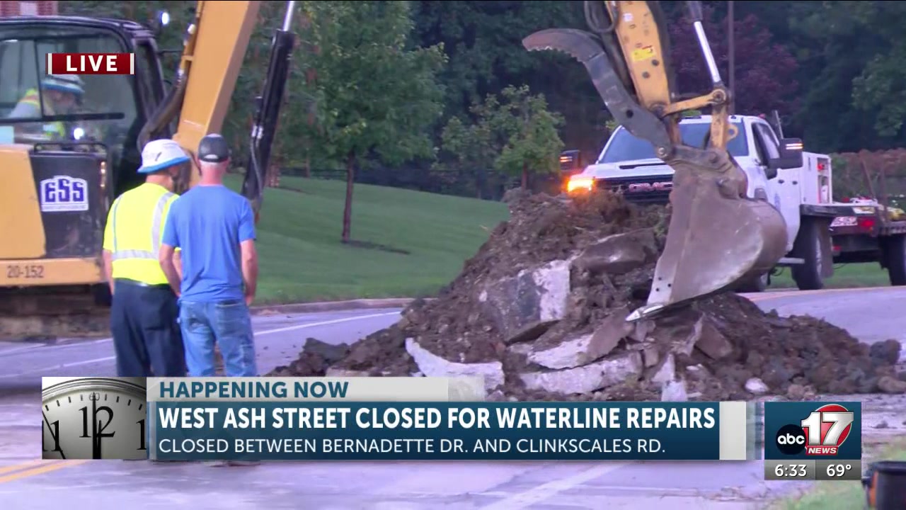 Emergency water line repairs close West Ash Street in Columbia