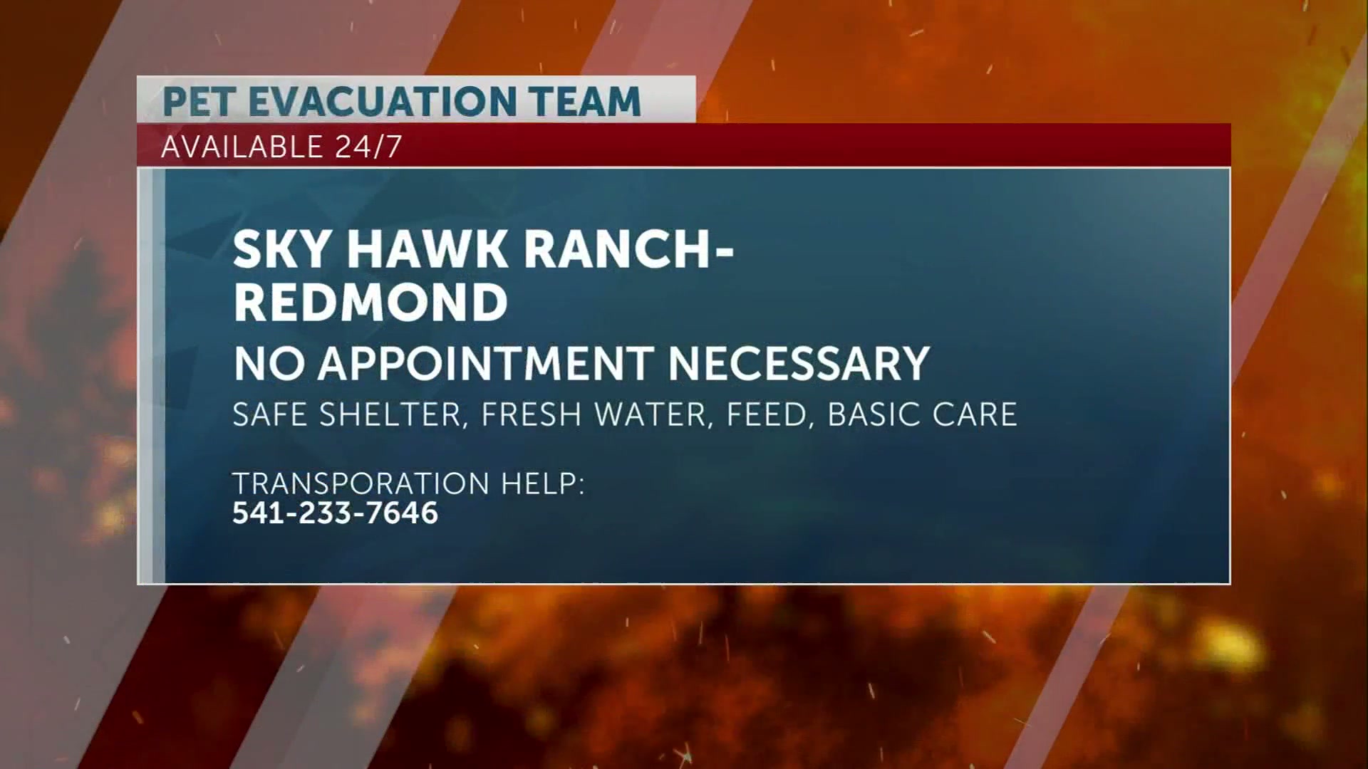 Sky Hawk Ranch in Redmond open 24/7 for emergency pet evacuations