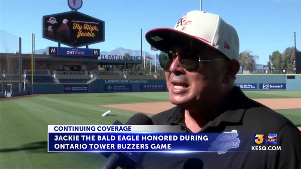 Jackie the Bald Eagle honored during Ontario Tower Buzzers game
