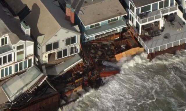Several homes along a Dana Point street were red-tagged due to damage from the powerful surf that has battered the Southern California coastline in recent days