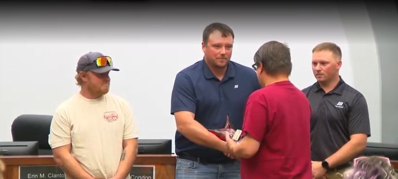 A shirt for a knotted pressure dressing and a belt and screwdriver for a makeshift tourniquet are the things that three men used to help save the life of a coworker.