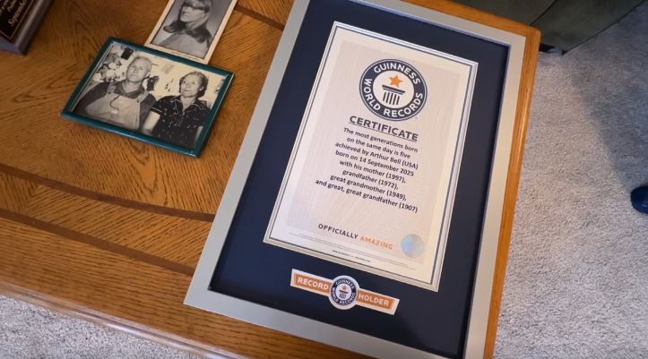 Fred Harlow is in the middle of those five generations — all born on September 14. His grandfather Wilber
