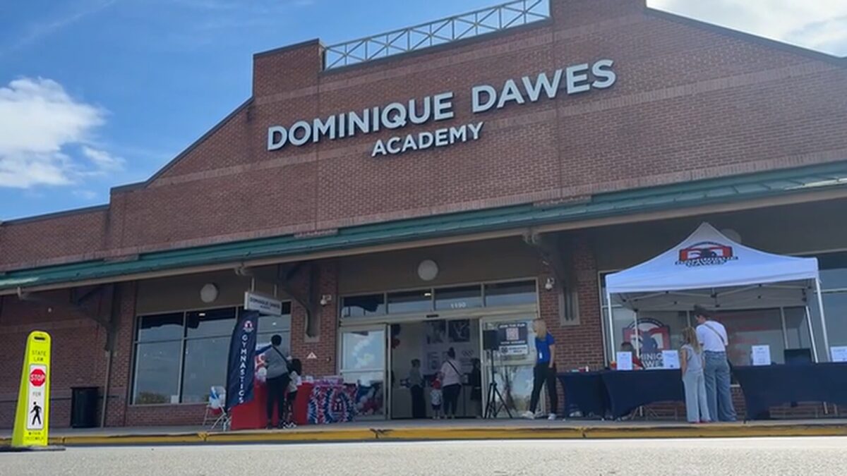 Olympic gold medalist Dominique Dawes opened the ninth location of her gymnastics academy Saturday in Mount Laurel Township